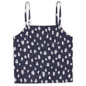 Girls Size 11/12 Abercrombie Kids Cropped Smocked Navy Floral Tank Top, Like New